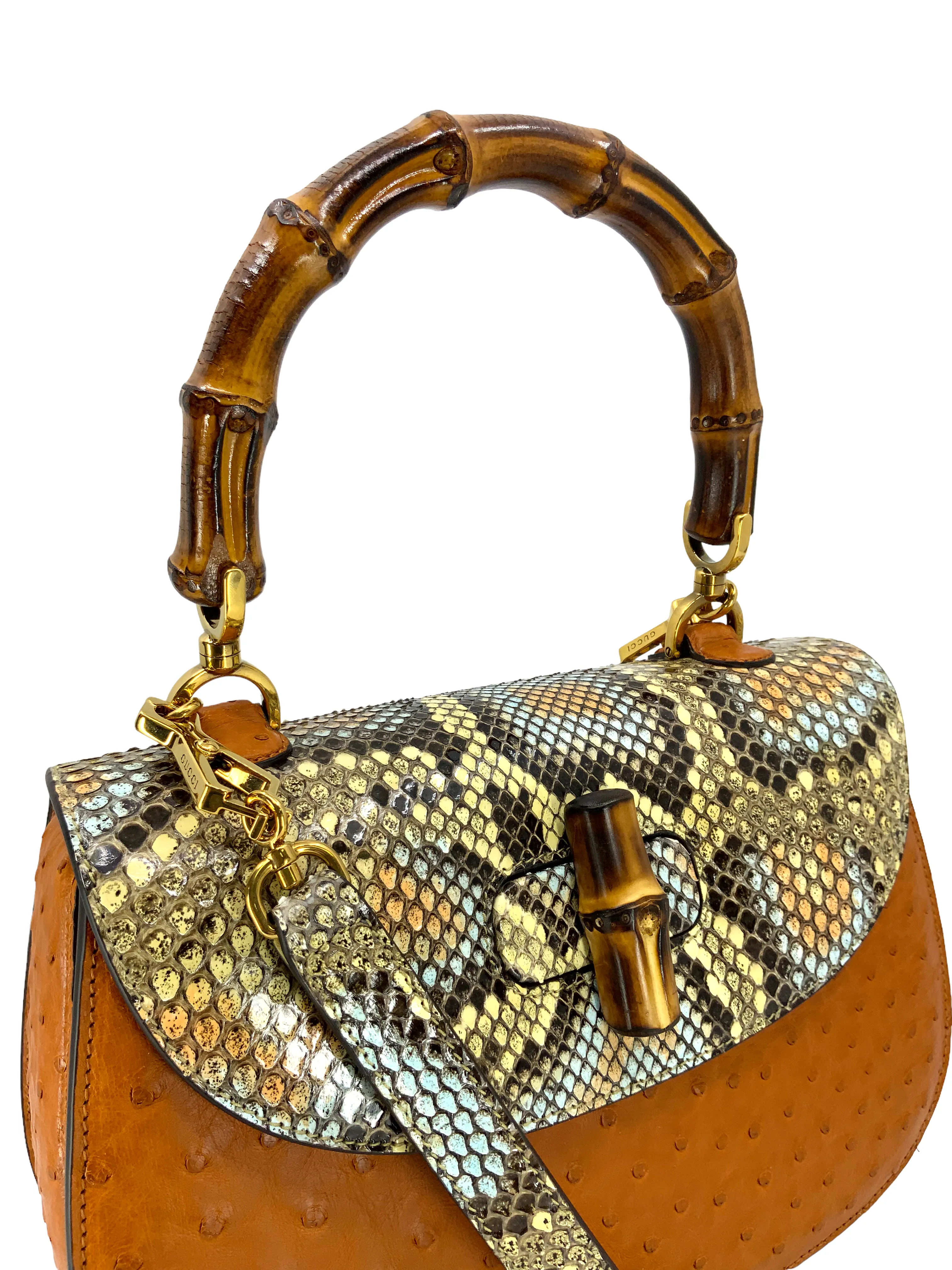 Gucci Bamboo 1947 Ostrich and Python Medium Bag