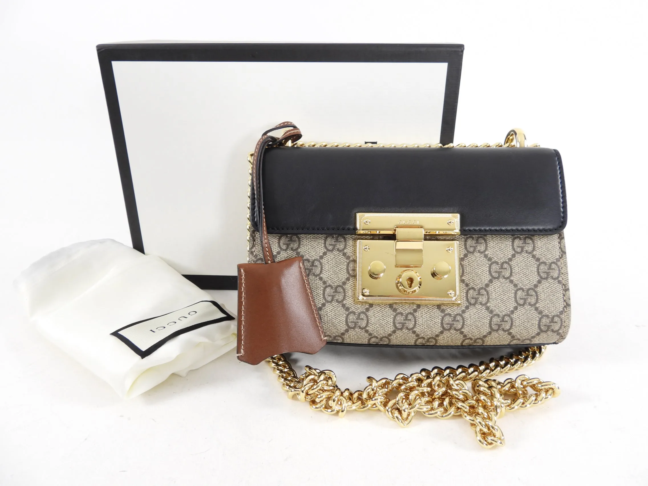 Gucci Monogram Canvas Small Padlock Chain Bag