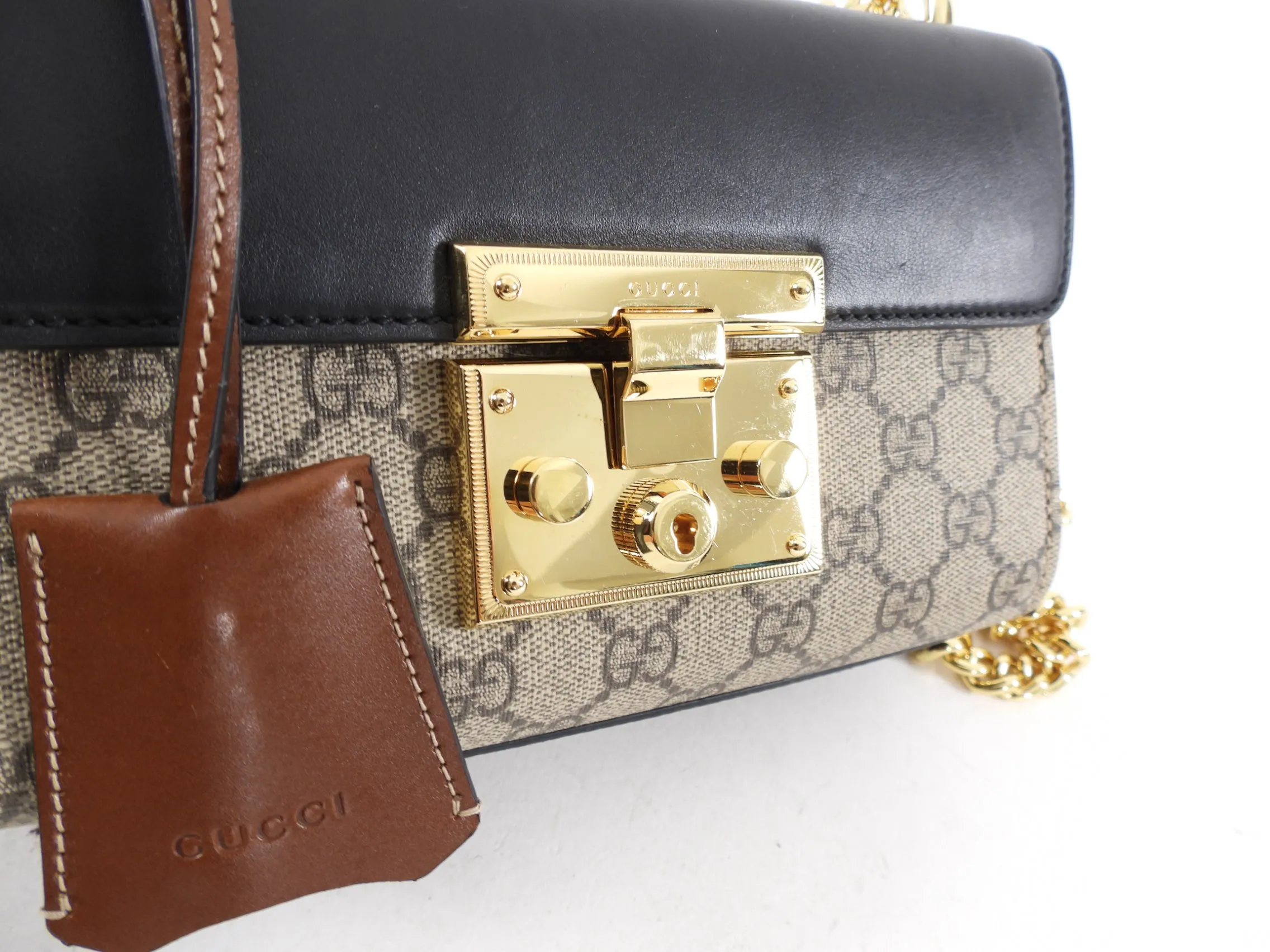 Gucci Monogram Canvas Small Padlock Chain Bag