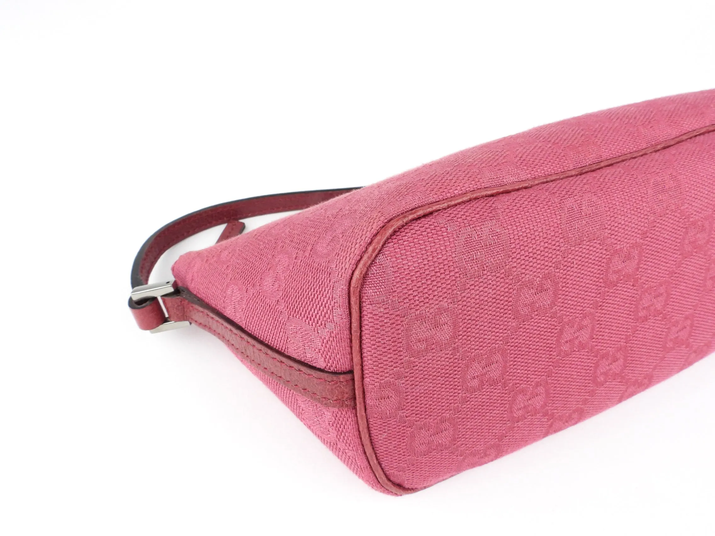 Gucci Vintage Pink Monogram GG Canvas Small Hobo Boat Bag Pochette