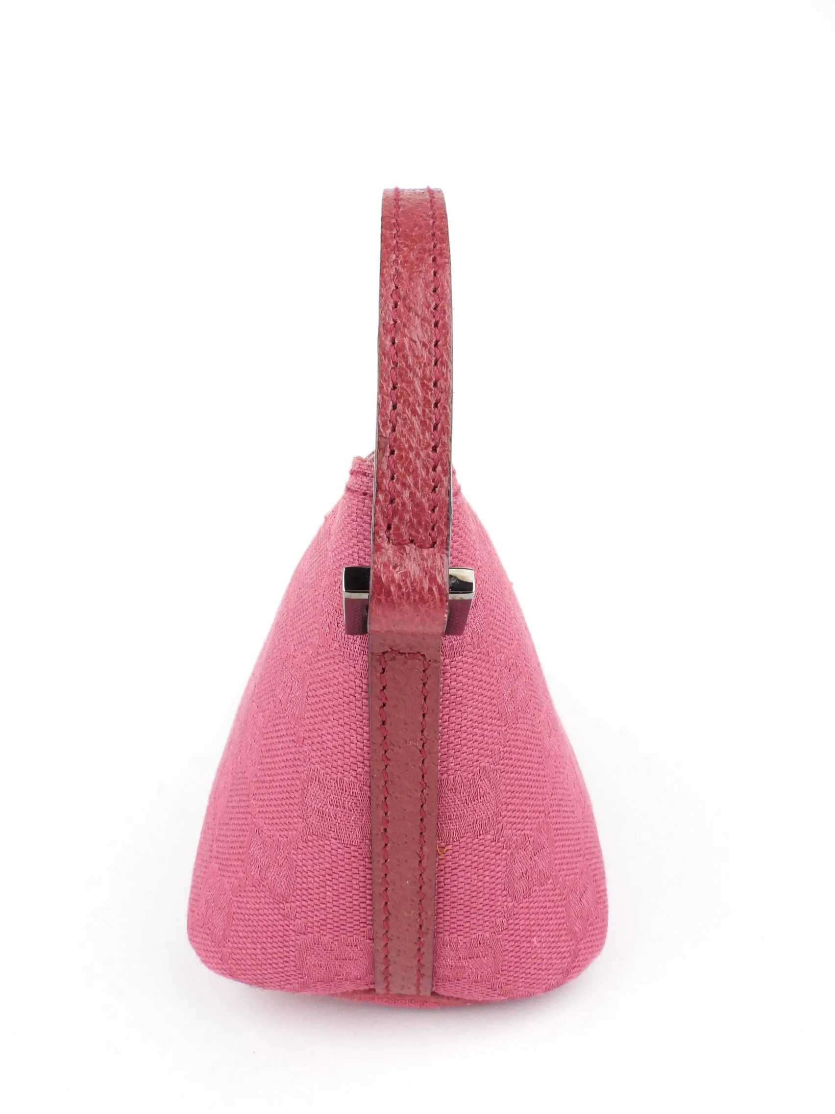 Gucci Vintage Pink Monogram GG Canvas Small Hobo Boat Bag Pochette