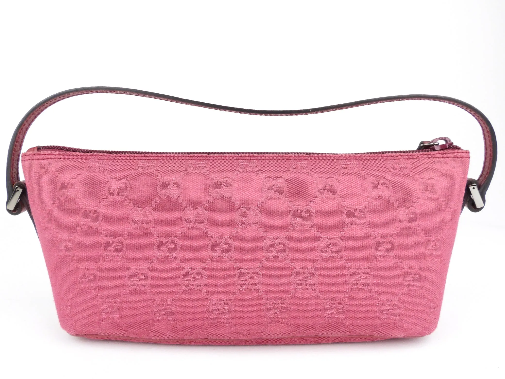 Gucci Vintage Pink Monogram GG Canvas Small Hobo Boat Bag Pochette