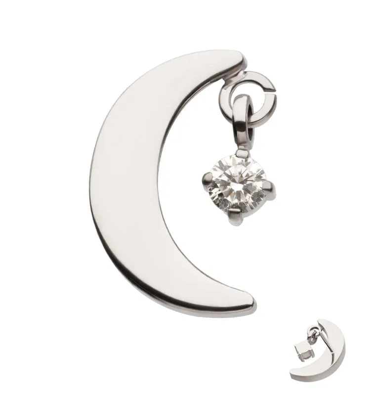 Half Moon Clear CZ Dangle Titanium Threadless Top