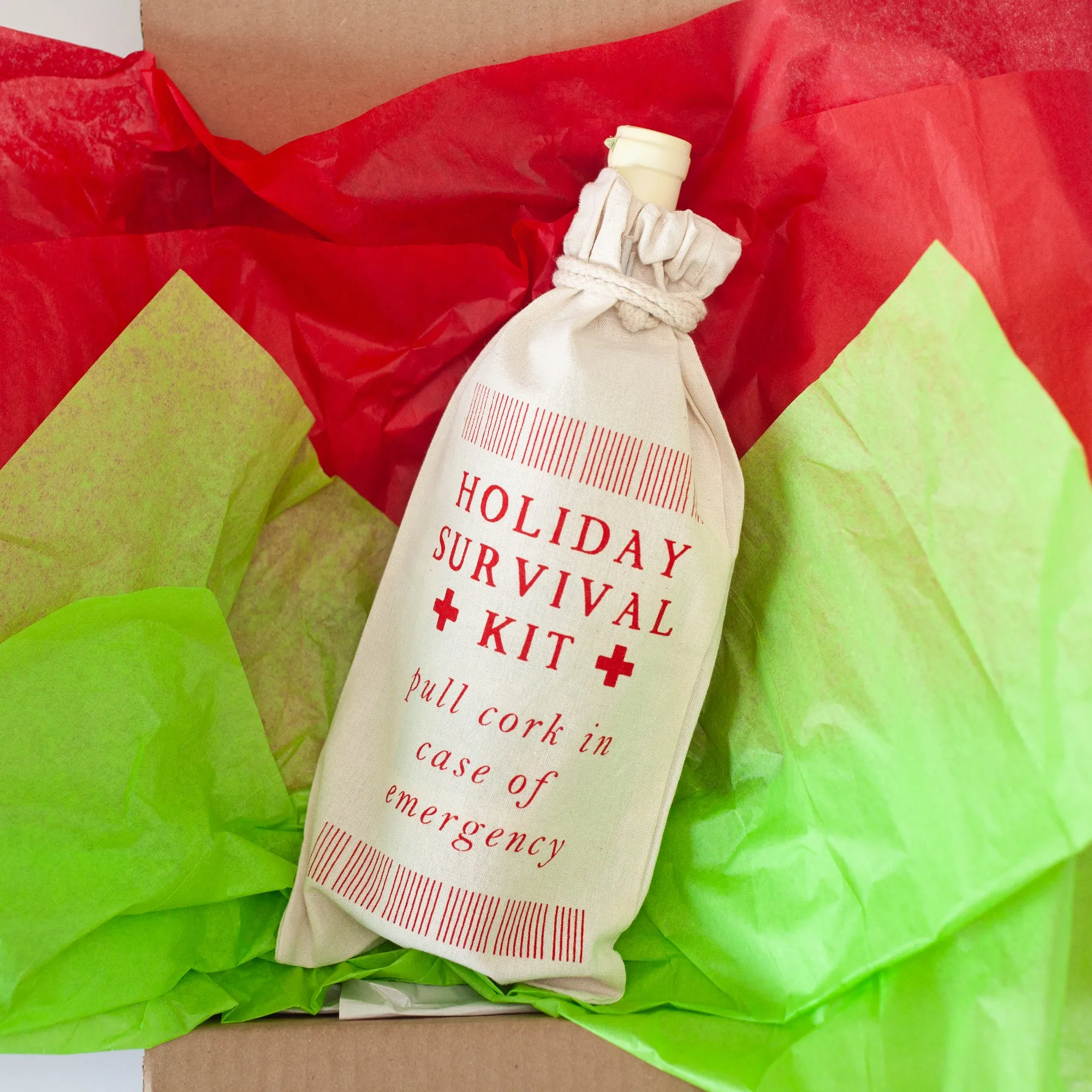 holiday survival kit, Christmas wine gift bag, funny stocking stuffer idea