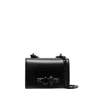 Jewelled Knuckle Satchel Mini Smooth, Black/Black