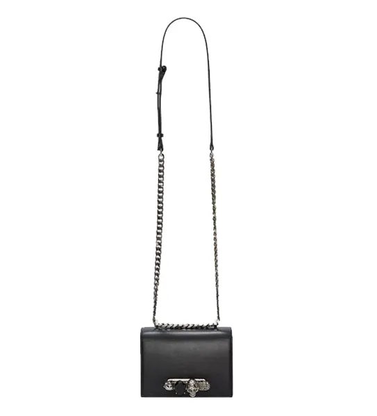 Jewelled Knuckle Satchel Small Smooth, Black/Silver