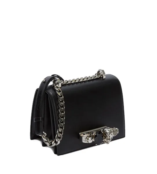 Jewelled Knuckle Satchel Small Smooth, Black/Silver