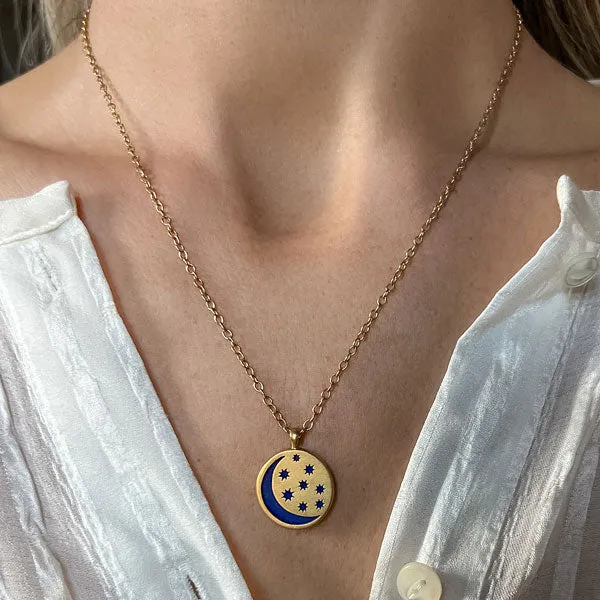 Me & Ro Lapis Crescent Pendant Necklace