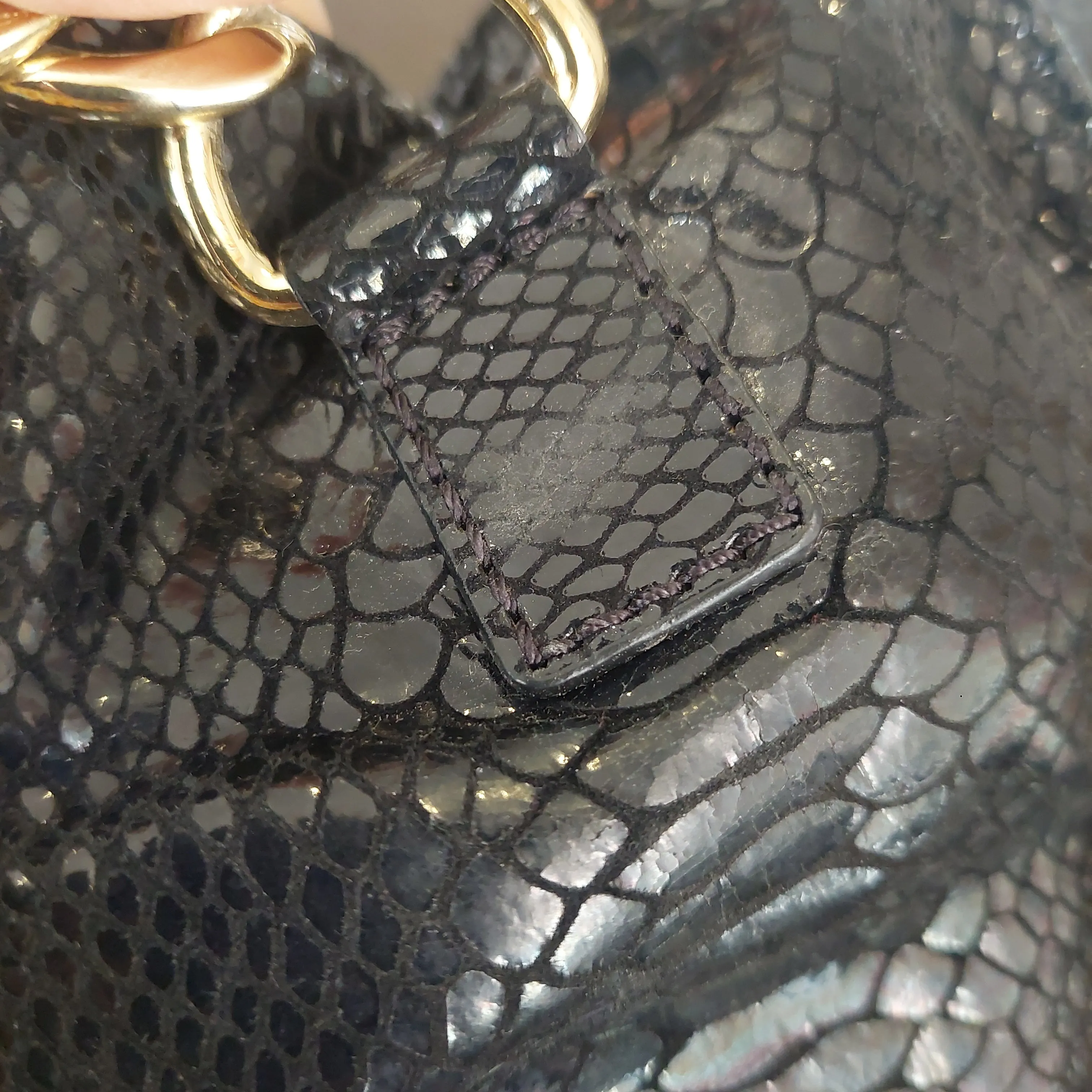 Michael Kors Black Glossy Python Embossed Hamilton Satchel | Pre Loved |