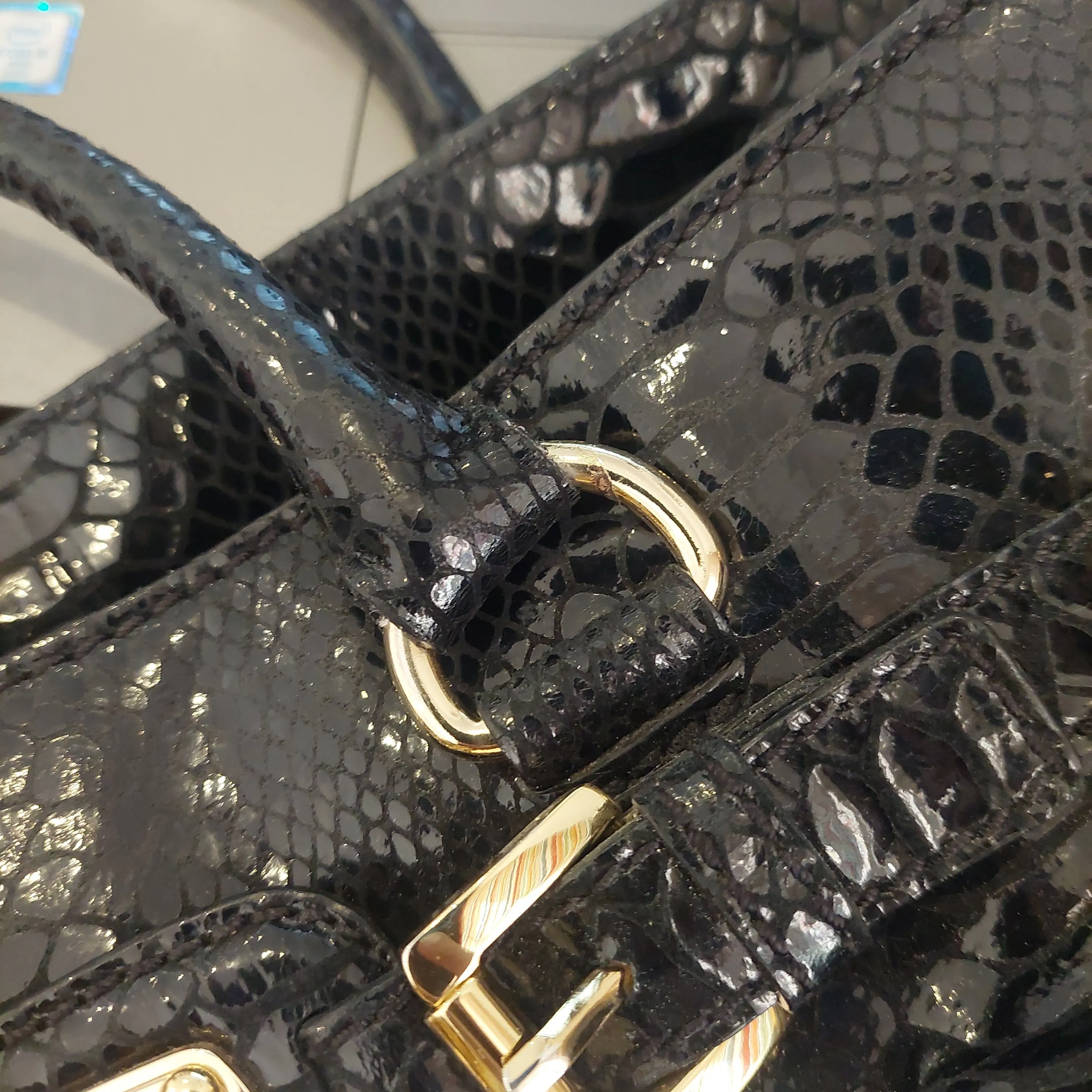 Michael Kors Black Glossy Python Embossed Hamilton Satchel | Pre Loved |