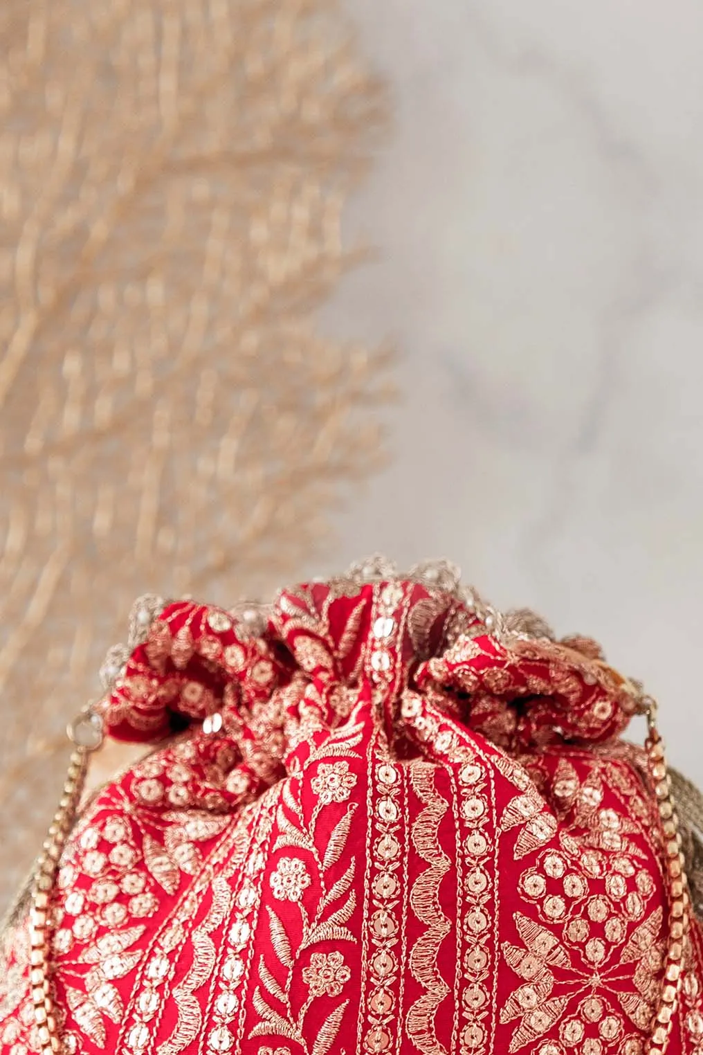 Mirai embroidered potli - Red