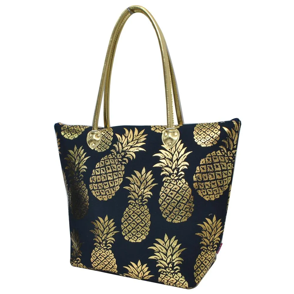 Monogrammed White and Gold metallic Pineapple tote bag GNPL909