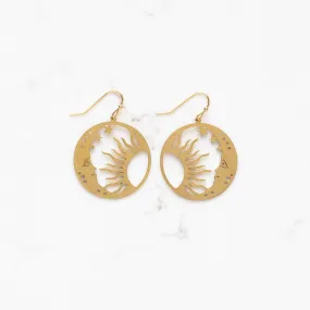 Moon and Sun Celestial Brass Dangle Earrings