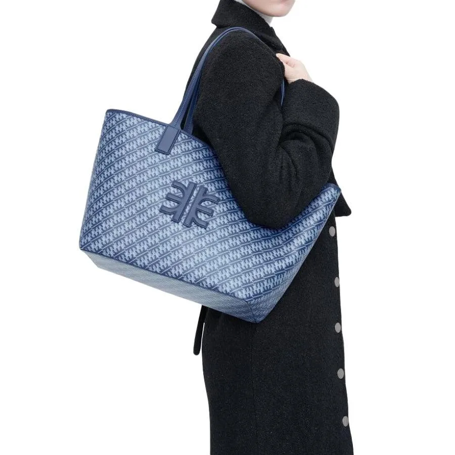 Navy Blue FEI Monogram Tote Shoulder Bag