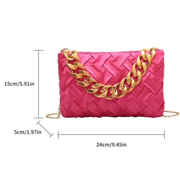 Neon Square Bag Braided Design Chain Shoulder Bag