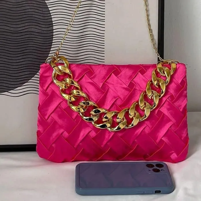 Neon Square Bag Braided Design Chain Shoulder Bag