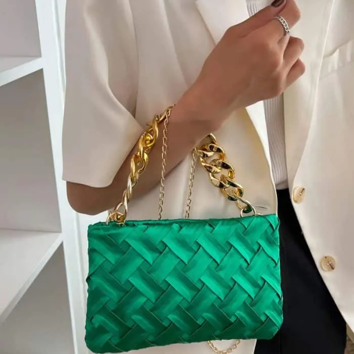 Neon Square Bag Braided Design Chain Shoulder Bag