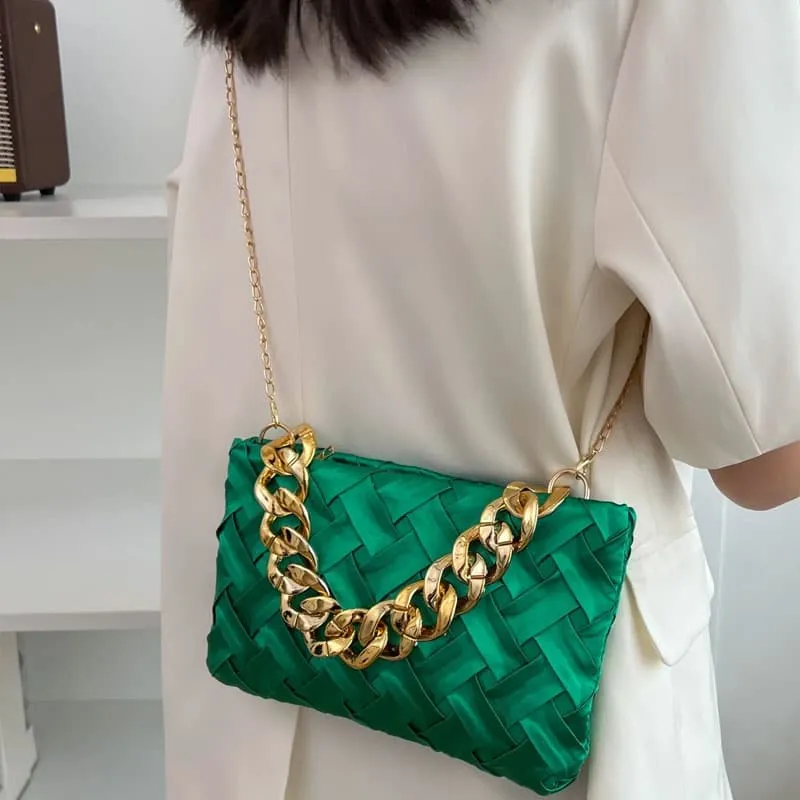 Neon Square Bag Braided Design Chain Shoulder Bag