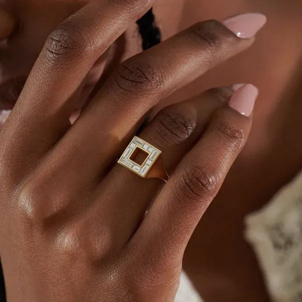 ORDER ONLY: Open Square Baguette & Carre-Cut Diamond Signet Ring