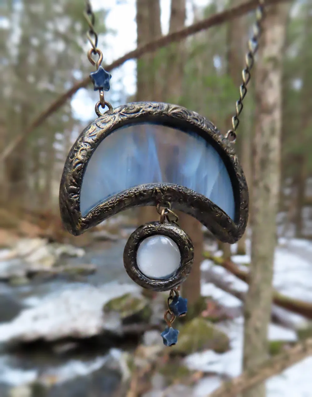 Ring Around the Moon ~ Stained Glass & Moonstone Amulet