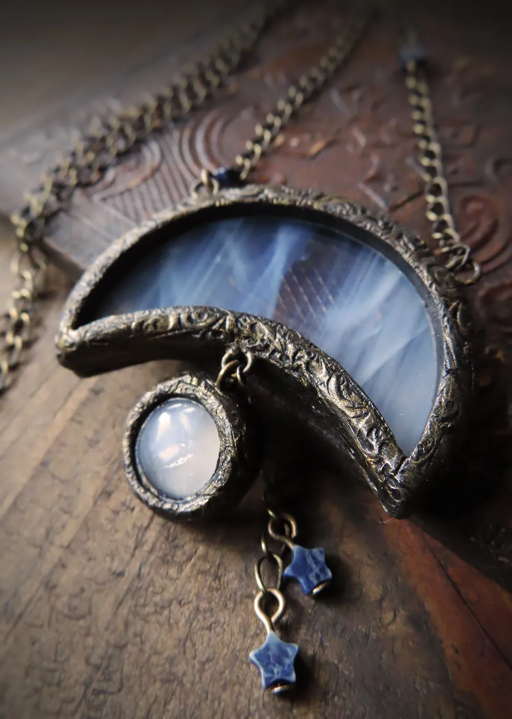 Ring Around the Moon ~ Stained Glass & Moonstone Amulet