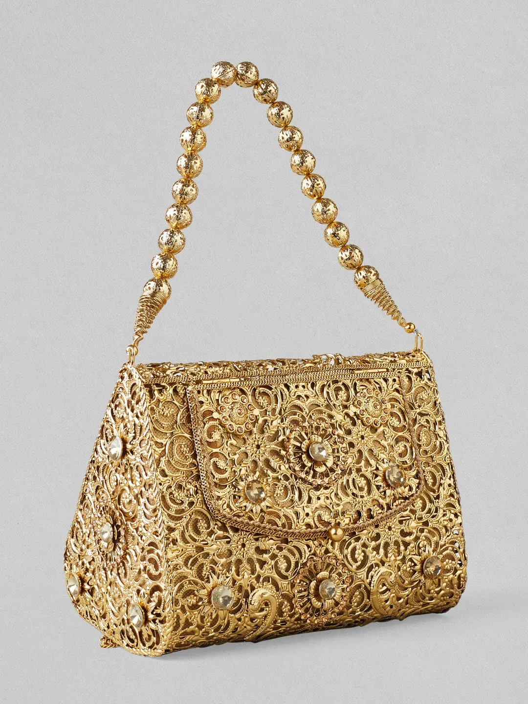 Rubans Golden Colour Sling Bag With Golden Coloured Embroidery.