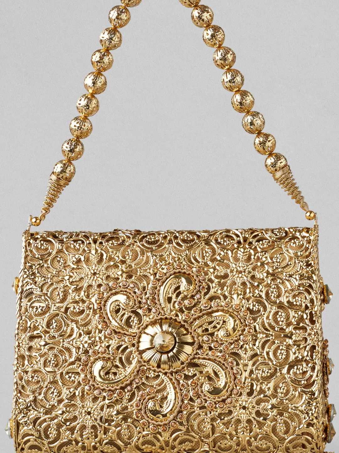 Rubans Golden Colour Sling Bag With Golden Coloured Embroidery.