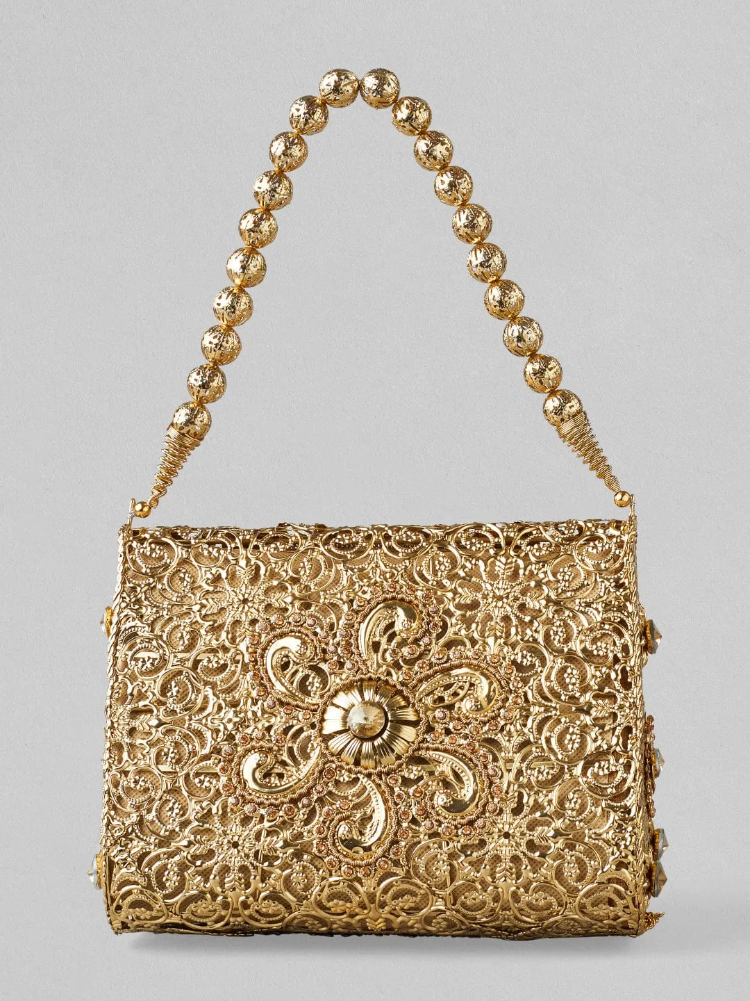 Rubans Golden Colour Sling Bag With Golden Coloured Embroidery.