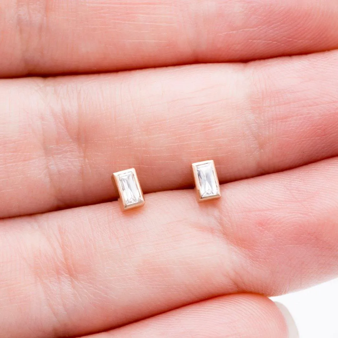 Simple Baguette Lab-Grown Diamond Bezel Set Stud Earrings