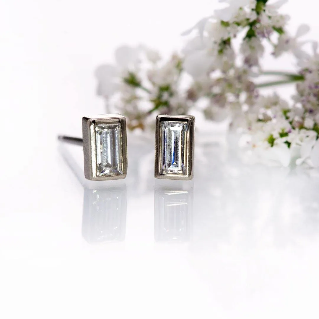 Simple Baguette Lab-Grown Diamond Bezel Set Stud Earrings