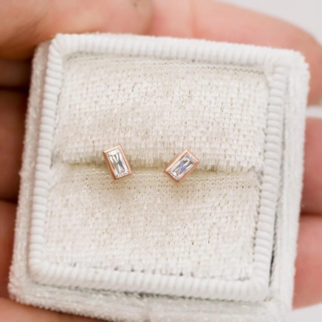 Simple Baguette Lab-Grown Diamond Bezel Set Stud Earrings