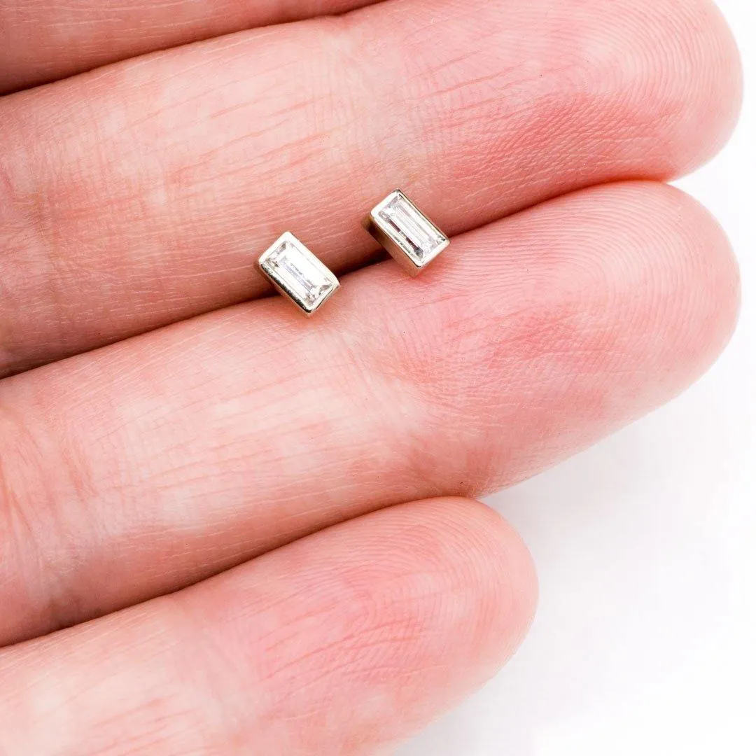 Simple Baguette Lab-Grown Diamond Bezel Set Stud Earrings