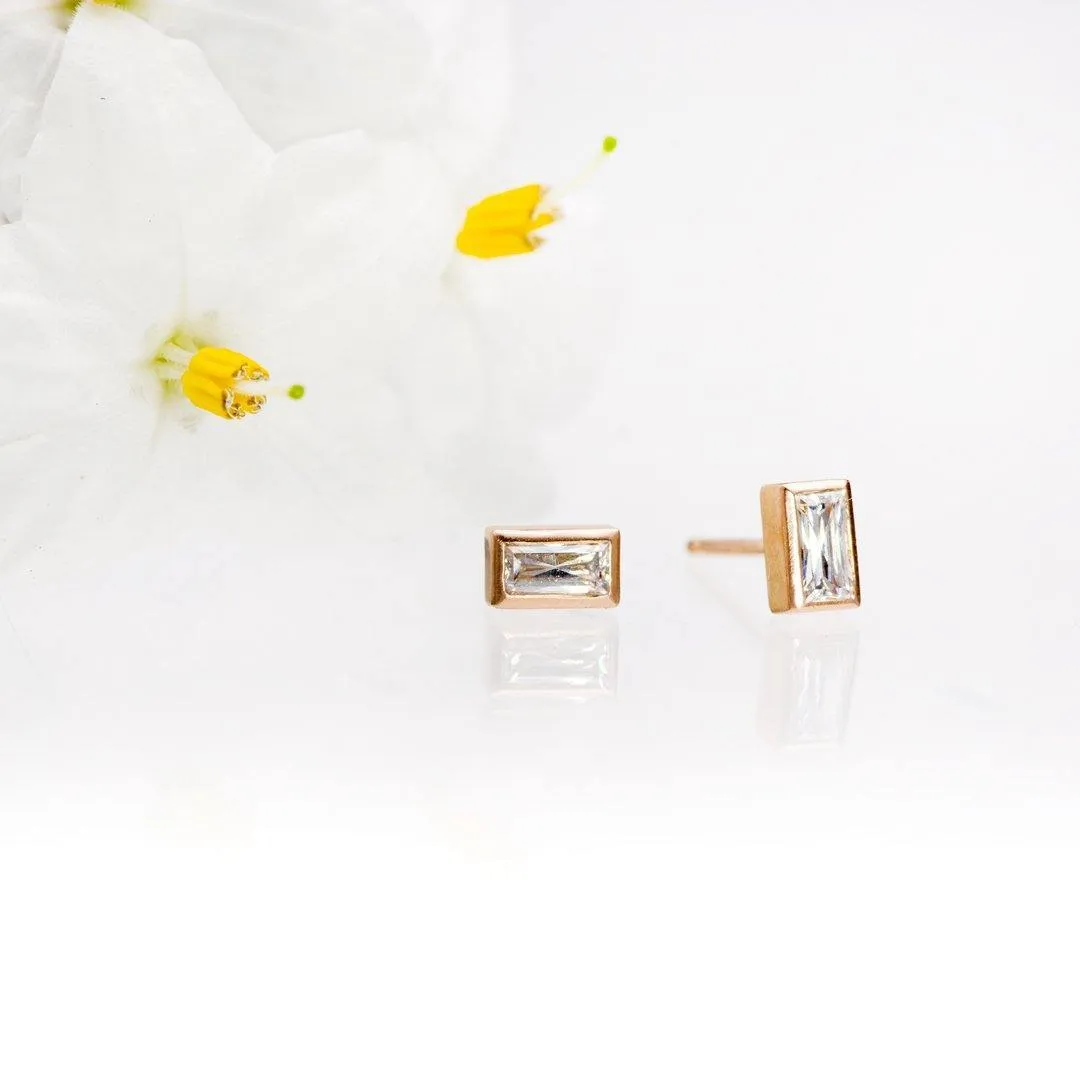 Simple Baguette Lab-Grown Diamond Bezel Set Stud Earrings