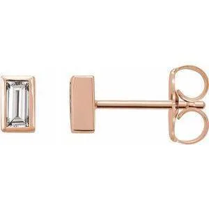 Simple Baguette Lab-Grown Diamond Bezel Set Stud Earrings