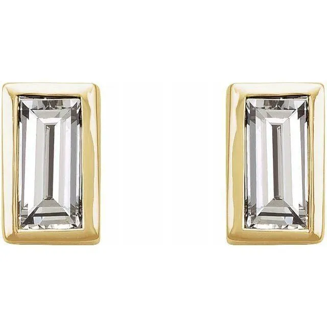 Simple Baguette Lab-Grown Diamond Bezel Set Stud Earrings