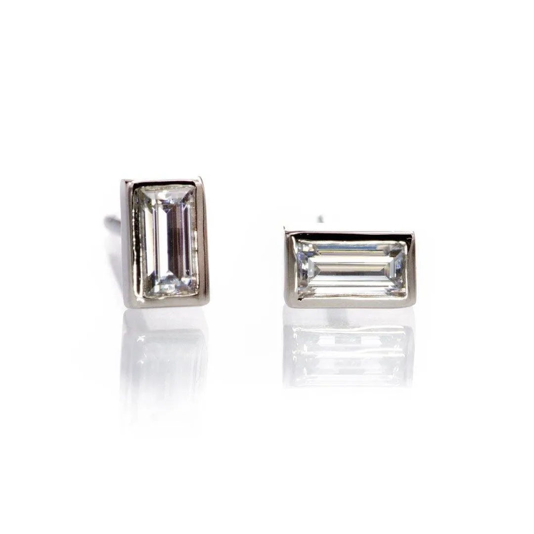 Simple Baguette Lab-Grown Diamond Bezel Set Stud Earrings