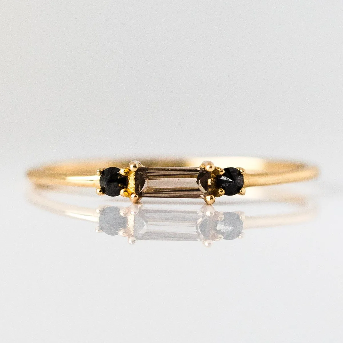 Smokey Quartz & Black Diamond Baguette Crush Ring