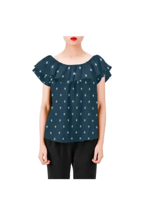 Starry Night Women's Off Shoulder Blouse with Ruffle