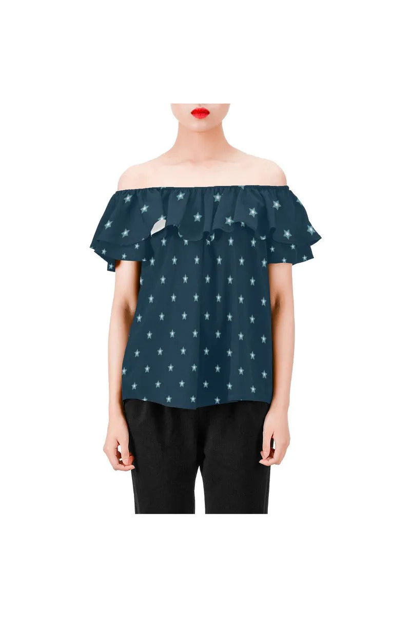 Starry Night Women's Off Shoulder Blouse with Ruffle