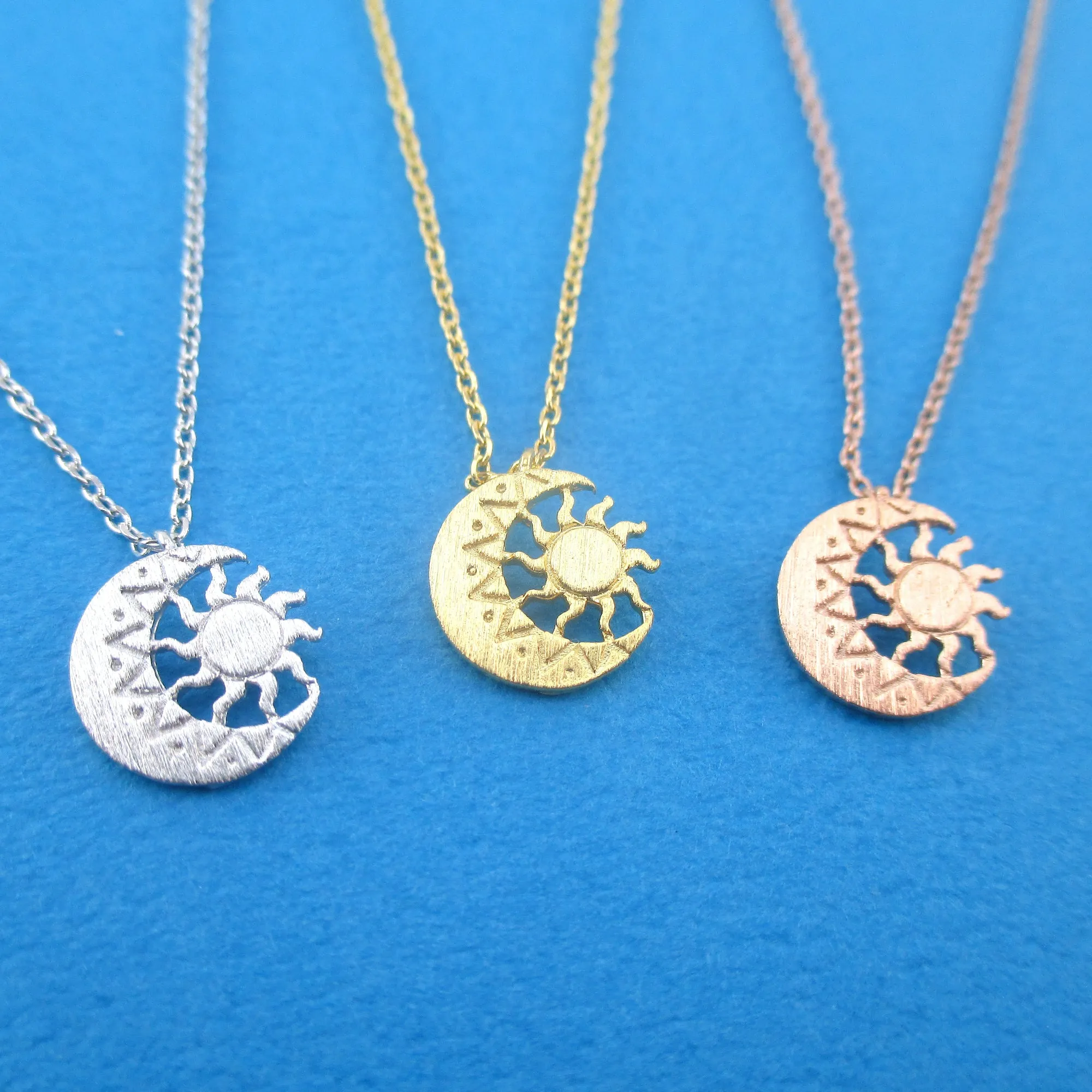 Sun In Crescent Moon Lunar Phase Celestial Pendant Necklace