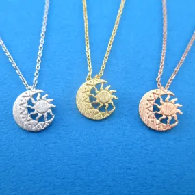 Sun In Crescent Moon Lunar Phase Celestial Pendant Necklace