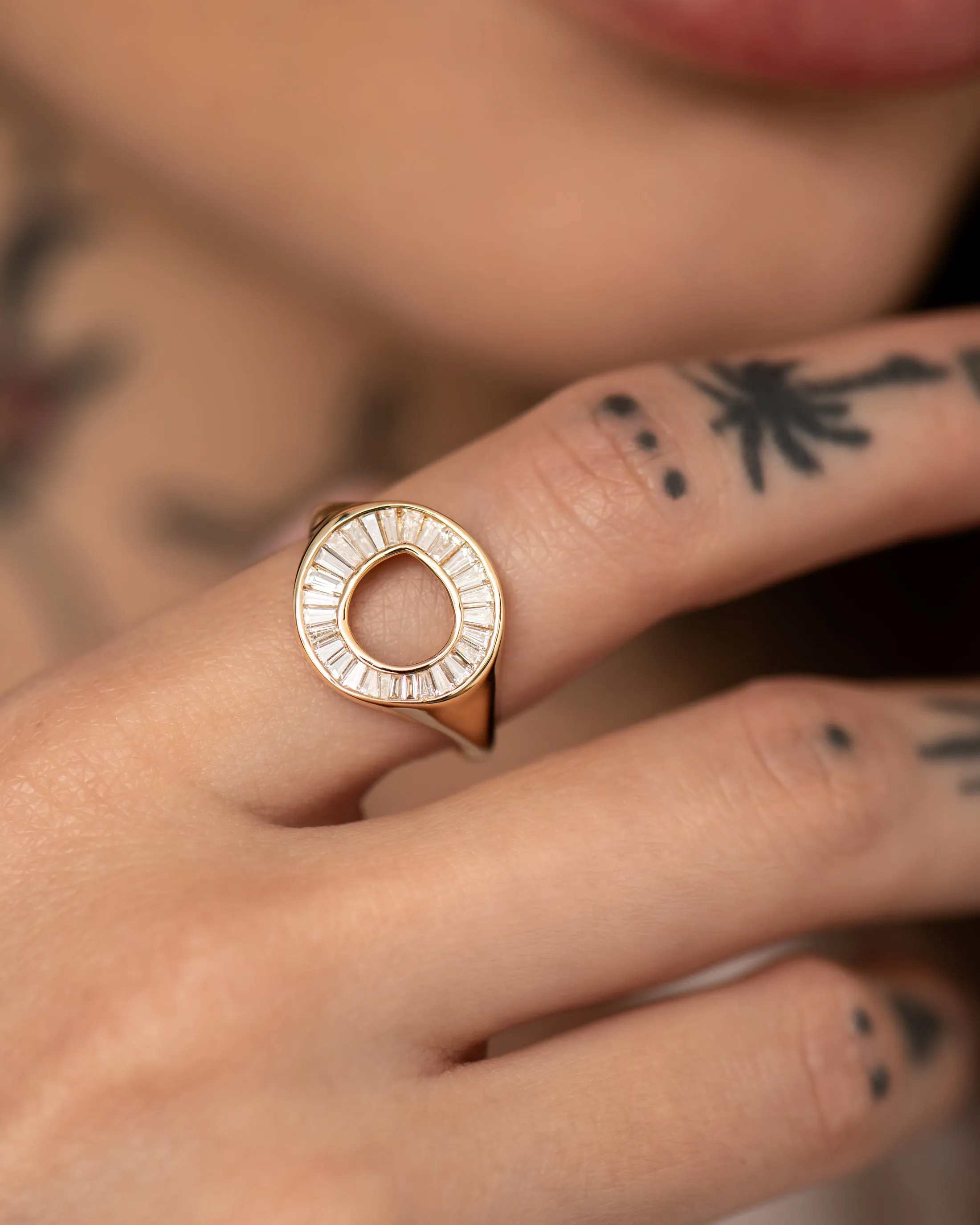 Tapered Baguette Diamond Sphere Ring - OOAK