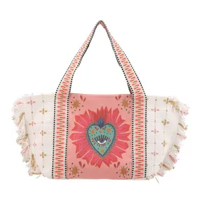 Tassel Trim Boho Evil Eye Heart Pointed Tote Shoulder Bag