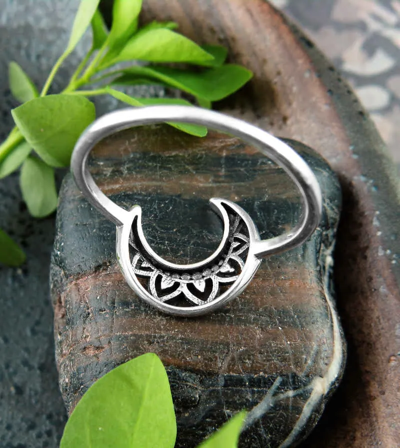 Tribal Crescent Moon Ring