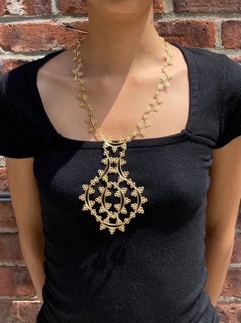 Unsigned Monet Gold Metal Lace Style Necklace