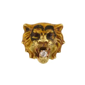 Victorian 15kt Enamel   Diamond Tiger Head Pendant